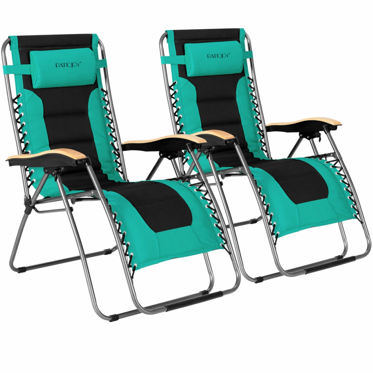 Gymax 2PCS Folding Zero Gravity Chair Padded Lounge Chair w/ Beech Armrests
